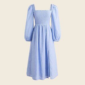J. CREW 100% Linen Daydream Smoked Dress Size Medium (Tall)